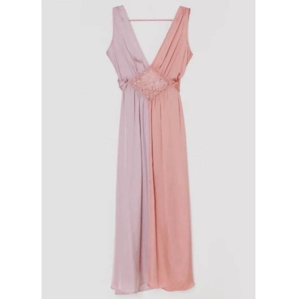 NEW The Bright Side Dawn Lace Satin Slip Pink purple  midi Dress Rocky Barnes L